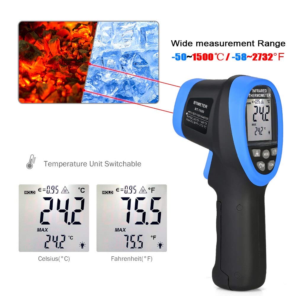 Industrial Laser Thermometer Gun - -50 ℃ ila 1500 ℃ lazer