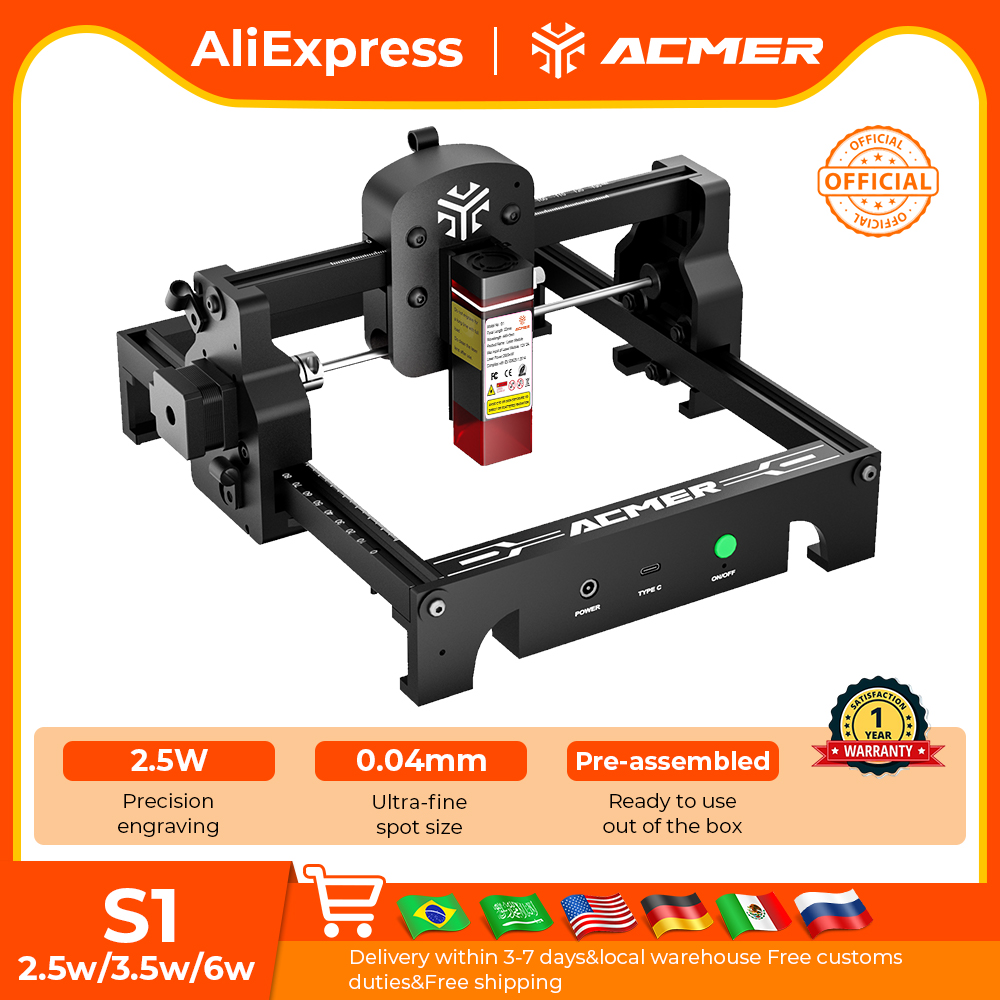 Rotary Axis Laser Engraver - ACMER S1 Mini Lazer Gravür ve
