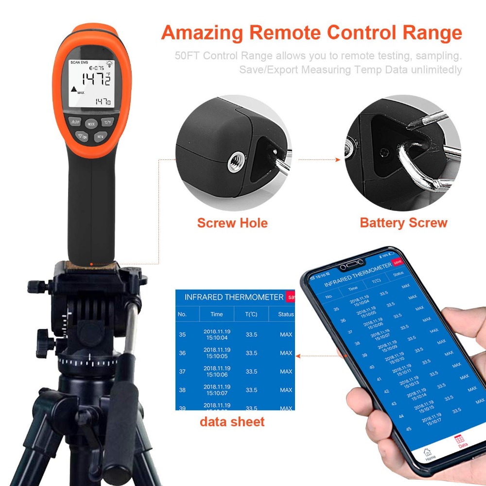 Industrial Laser Thermometer Gun - BTMETER Dijital Pirometre Temassız IR Termometre