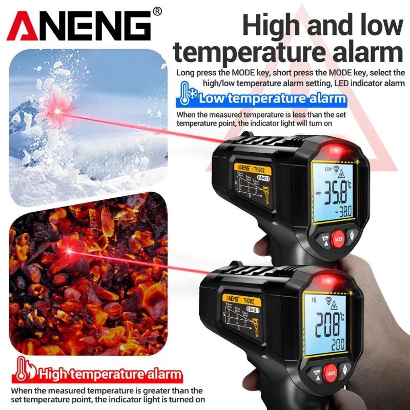Industrial Laser Thermometer Gun - ANENG TH202 Temassız Kızılötesi Termometre Endüstriyel