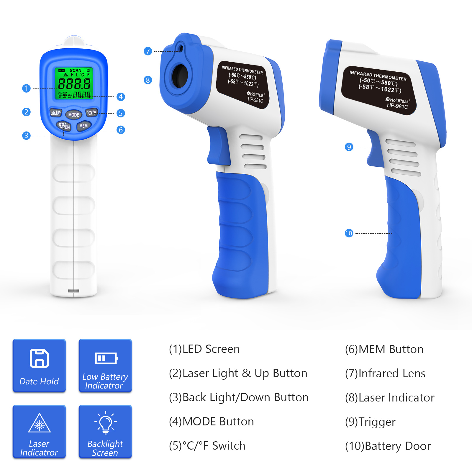 Kızılötesi Termometre -50 ℃ ~5 - Industrial Laser Thermometer Gun incelemesi ve fiyatı