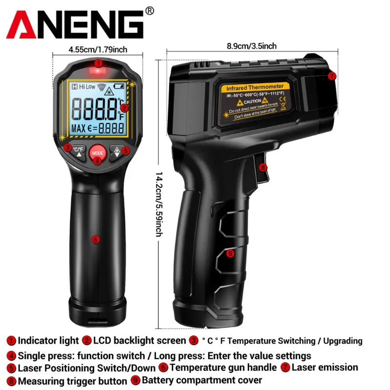 ANENG TH202 Temassız Kızılötes - Industrial Laser Thermometer Gun incelemesi ve fiyatı